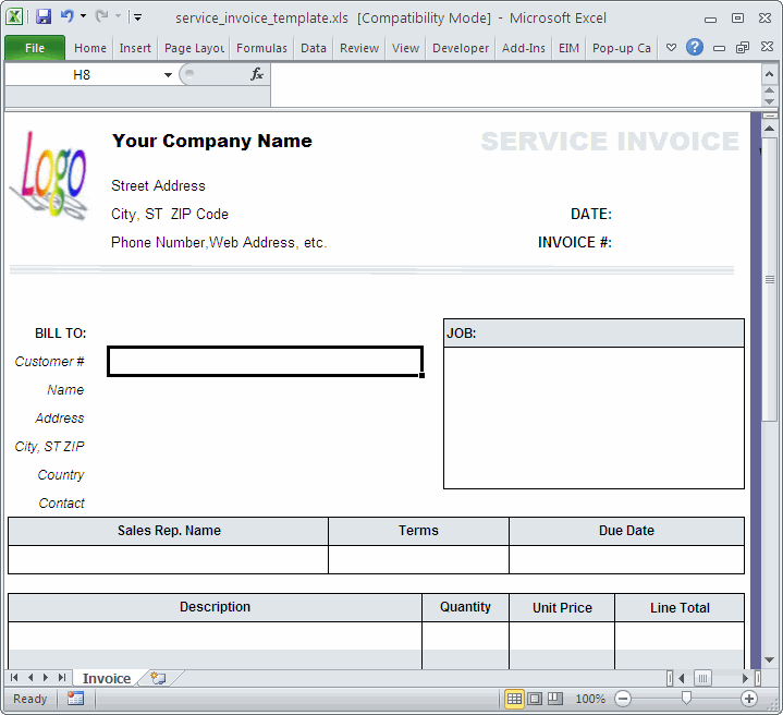 Screenshot for Service Invoice Template 1.0
